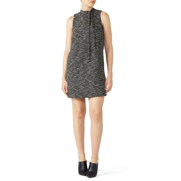 SLATE & WILLOW Gray White Skinny Tie Tweed Sleeveless Shift Mini Dress Size 8 - Picture 1 of 9